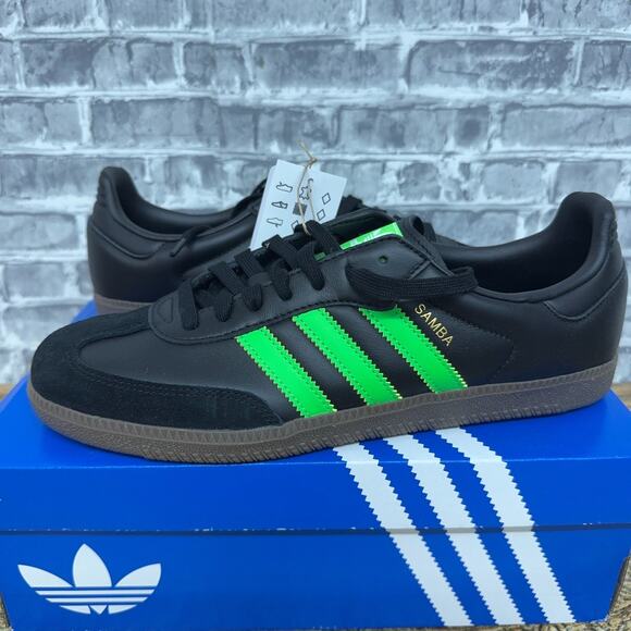 adidas Other - Adidas Samba OG Black Screaming Green Gum Sneakers JR0911 Mens Size 11 New